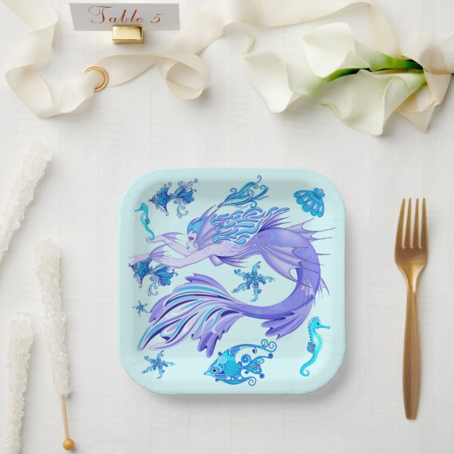 Mystic Mermaid Fairy Lila Creature Keramik Tile Pappteller (Hochzeit)