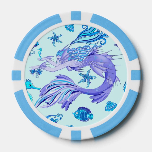 Mystic Mermaid Fairy Lila Creature Keramik Tile Pokerchips (Vorderseite)