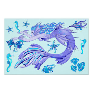 Mystic Mermaid Fairy Lila Creature Keramik Tile Poster