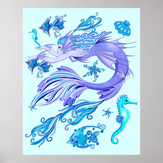 Mystic Mermaid Fairy Lila Creature Keramik Tile Poster (Vorne)