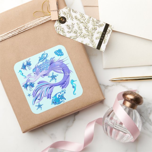 Mystic Mermaid Fairy Lila Creature Keramik Tile Quadratischer Aufkleber (Schenken)