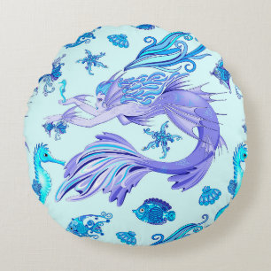 Mystic Mermaid Fairy Lila Creature Keramik Tile Rundes Kissen