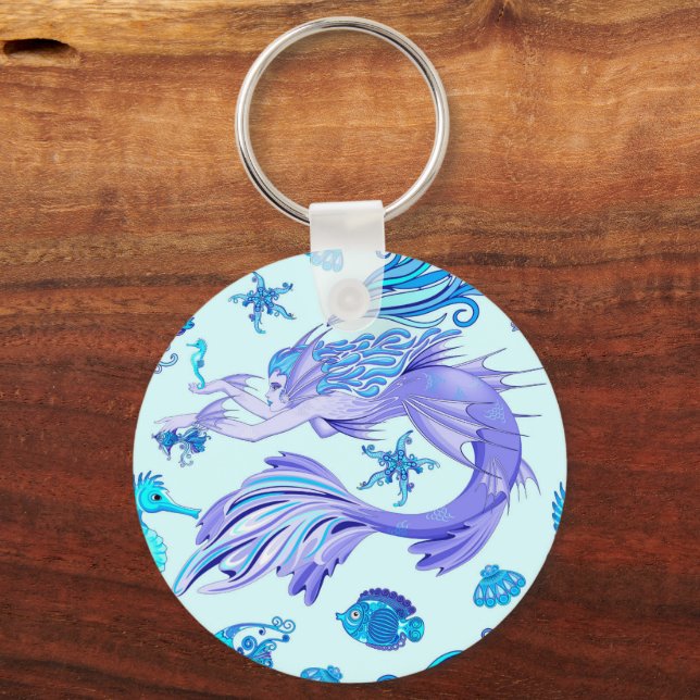 Mystic Mermaid Fairy Lila Creature Keramik Tile Schlüsselanhänger (Vorderseite)