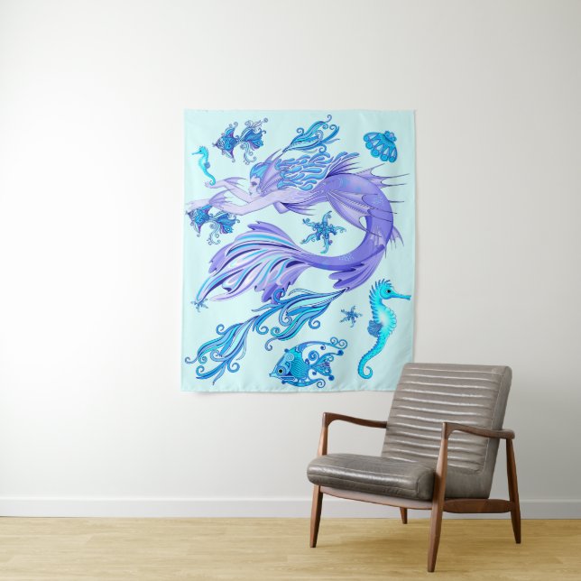 Mystic Mermaid Fairy Lila Creature Keramik Tile Wandteppich (Beispiel)