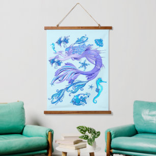 Mystic Mermaid Fairy Lila Creature Keramik Tile Wandteppich Mit Holzrahmen