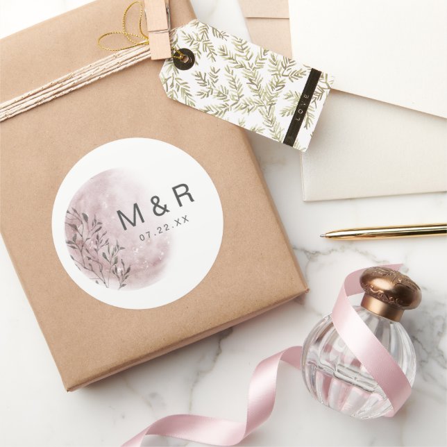 Mystic Moon Blush Pink Monogram Sticker (Schenken)