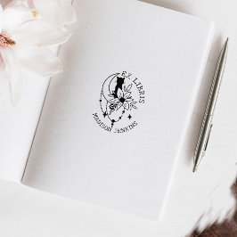 Mystic Moon Cat mit Blume, Ex Libris Book Gummistempel