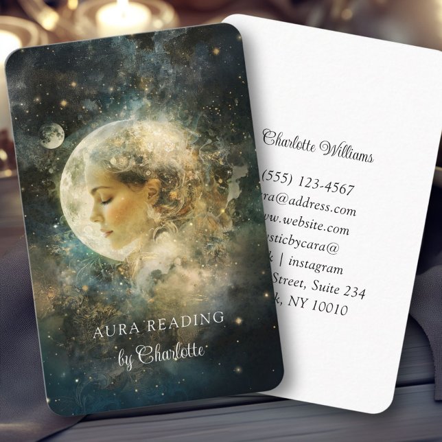 Mystic Moonlit Woman Visitenkarte (Mystic Moonlit Universe Galaxy Woman Business Card)