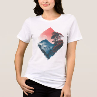 Mystic Mountain Crimson Moon Zen Art Tri-Blend Shirt
