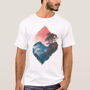 Mystic Mountain Karmesinmond Zen-Kunst T-Shirt