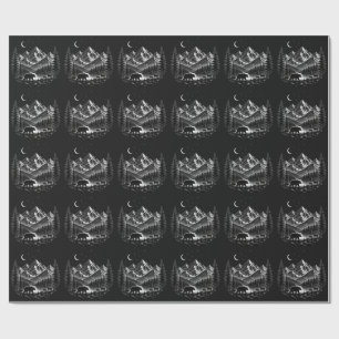 Mystic Mountain Wilderness Nacht im Linocut-Stil Geschenkpapier