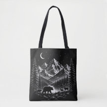 Mystic Mountain Wilderness Nacht im Linocut-Stil