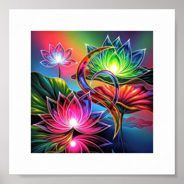 Mystic Neon Lotus Garden - Glühen Spirituelle Kuns Poster (Vorne)