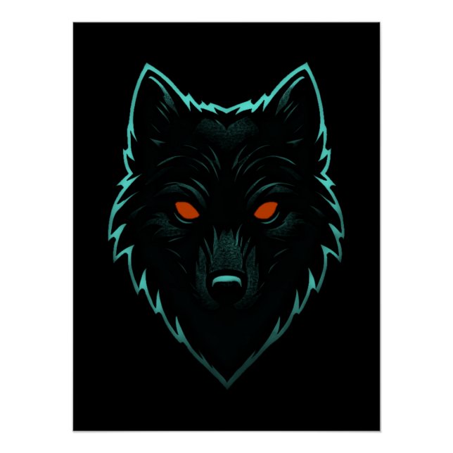 Mystic Neon Wolf Design Poster (Vorderseite)