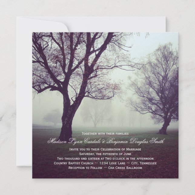 Mystic Oak Trees Country Wedding Einladungen (Vorderseite)