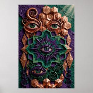 Mystic Oracle Eyes Relief - 3D Smaragd Violett  Poster