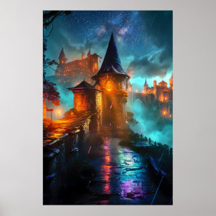 Mystic Outlands Neon-Cyberpunk-Stadt Sci-Fi Poster