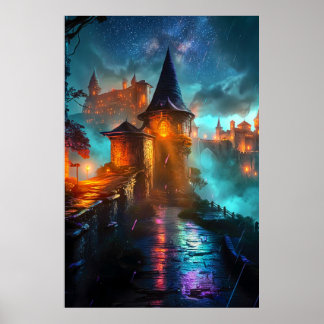 Mystic Outlands Neon-Cyberpunk-Stadt Sci-Fi Poster