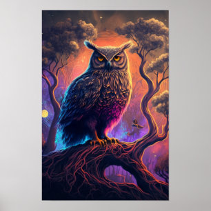 Mystic Owl Psychedelisches Poster Spirit Animal