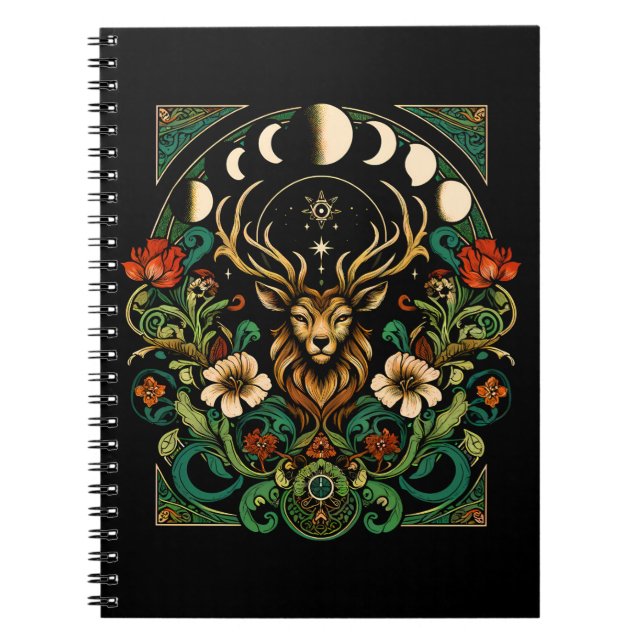 Mystic Pagan Stag and Moon Phase Notizblock (Vorderseite)