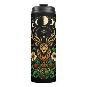 Mystic Pagan Stag and Moon Phase Thermosbecher