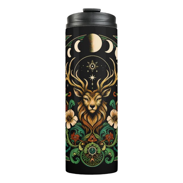 Mystic Pagan Stag and Moon Phase Thermosbecher (Vorderseite)