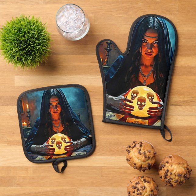 Mystic Psychic Fortune Teller Design Ofenhandschuh & Topflappen-Set (Oben Unten)