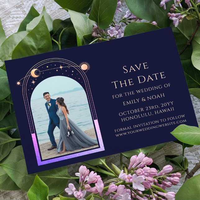 Mystic Rainbow Navy Blue Sun Moon Star Space Save The Date (Von Creator hochgeladen)