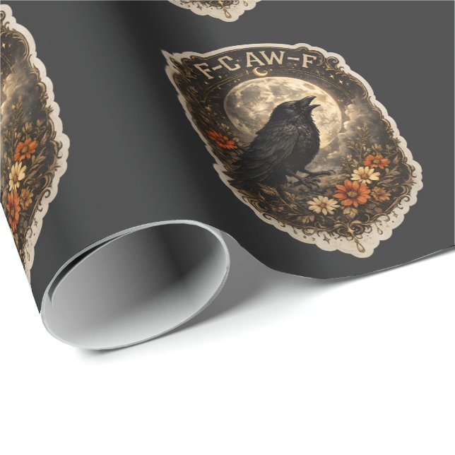 Mystic Raven Under Moon Dark Celestial Aesthetic Geschenkpapier (Rolleneckpunkt)