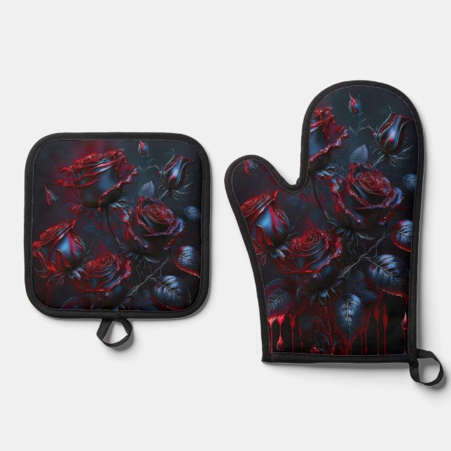 Mystic Rose Oven Mitt & Pot Holder Ofenhandschuh & Topflappen-Set (Vorderseite)