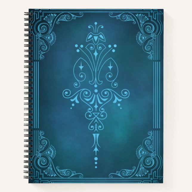 Mystic Scrollwork - Blue Fantasy Grimoire Cover Notizbuch (Vorderseite)