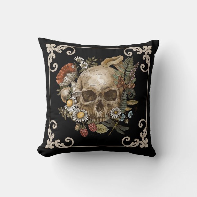 Mystic Skull Vintag Black Throw Kissen (Vorderseite)