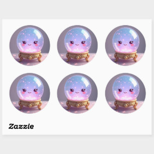 Mystic Smiles – Kawaii Kristallkugel-Anhänger Runder Aufkleber