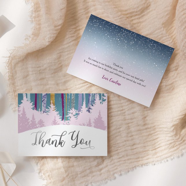 Mystic Snow Wood Winter Trees Lila Blue Silver Dankeskarte (Von Creator hochgeladen)