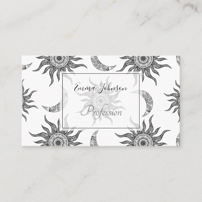 Mystic Sun Moon Black und White Visitenkarte (Vorderseite)