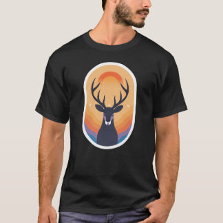 Mystic Sunset Stag Retro Boho Deer Silhouette Art T-Shirt