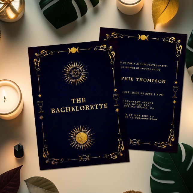 Mystic Tarot Fortune Navy Gold Junggeselinnen-Absc Einladung (Von Creator hochgeladen)