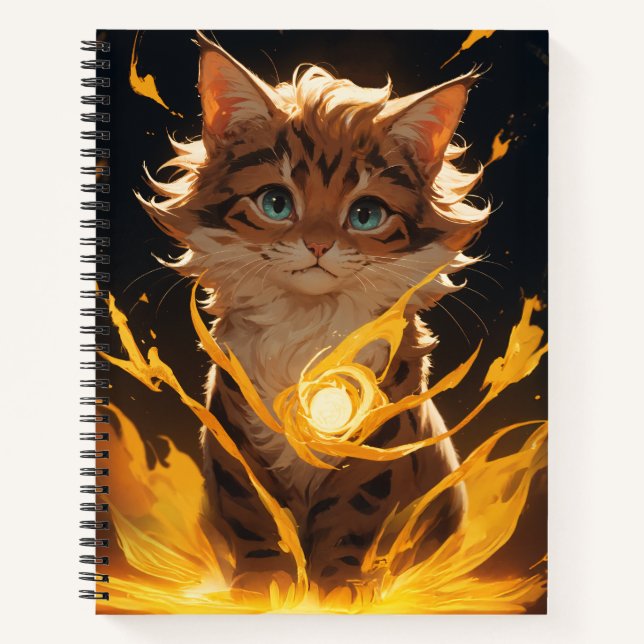 Mystic Tiger Cat Fire Familiar Notizbuch (Vorderseite)