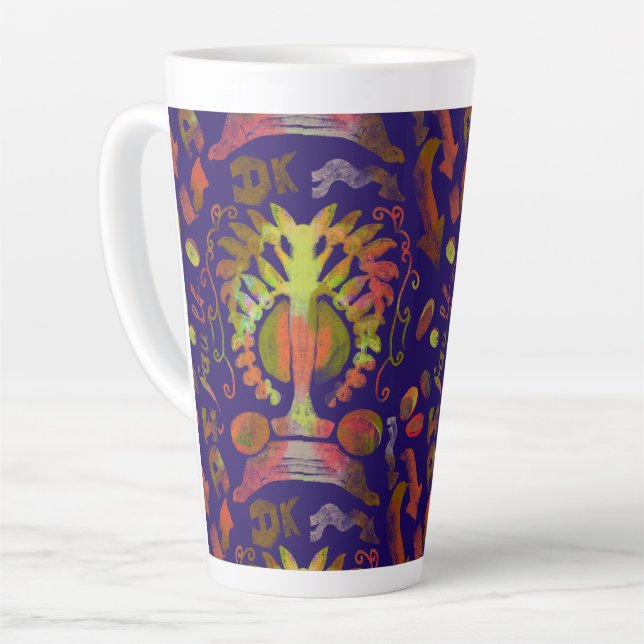 "Mystic Tree of Life - Folk Art Pattern" Latte Tas Milchtasse (Linke Ecke)