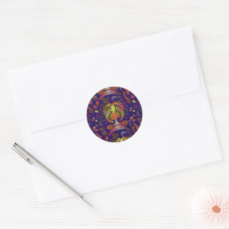 "Mystic Tree of Life - Folk Art Pattern" Runder Aufkleber