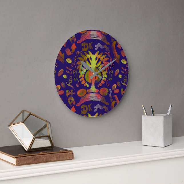 "Mystic Tree of Life - Folk Art Pattern" Wall Cloc Große Wanduhr (Büro)
