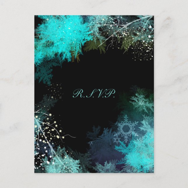 Mystic Türkise Forest Wedding RSVP Einladungspostkarte (Vorderseite)