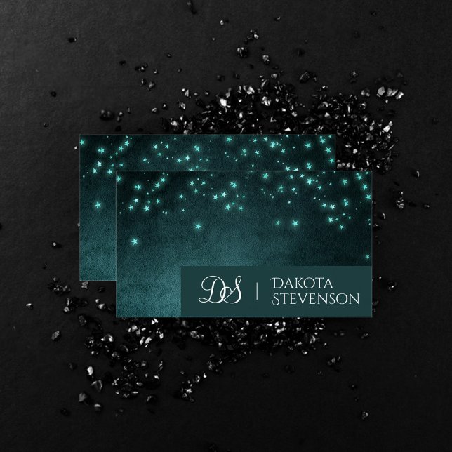 Mystic Twilight Stars | Tief Aquamarin grüne Monog Visitenkarte (Von Creator hochgeladen)