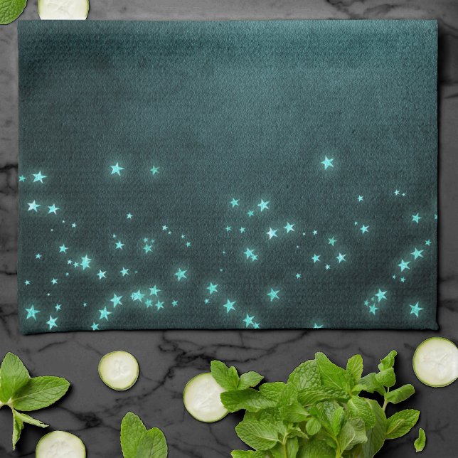 Mystic Twilight Stars | Tief Aquamarin grünes Neon Geschirrtuch (Von Creator hochgeladen)