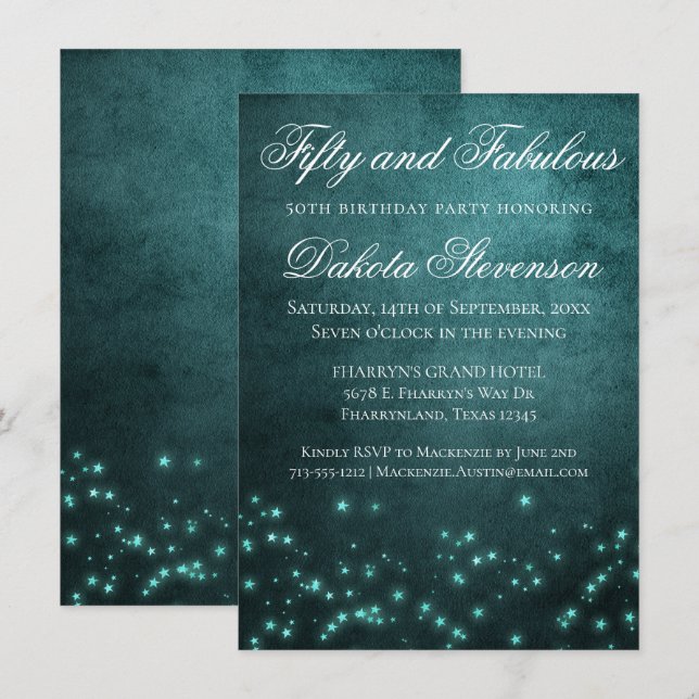 Mystic Twilight Stars | Tiefer Aquamariner Glanz F Einladung (Vorne/Hinten)