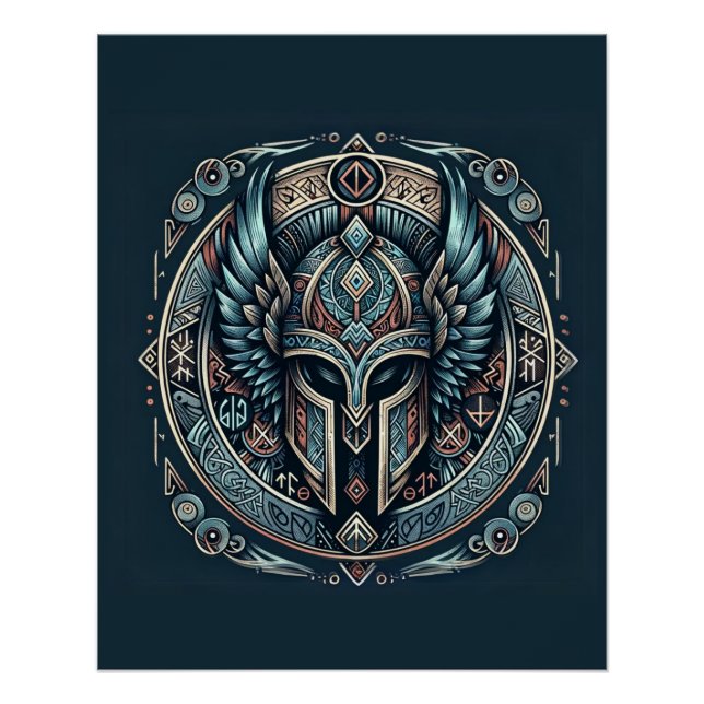 Mystic Viking Rune Helmet Poster (Vorderseite)