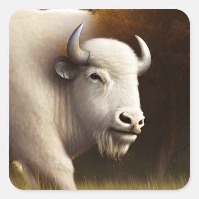 Mystic White Buffalo Digitale Kunst Quadratischer Aufkleber (Vorderseite)