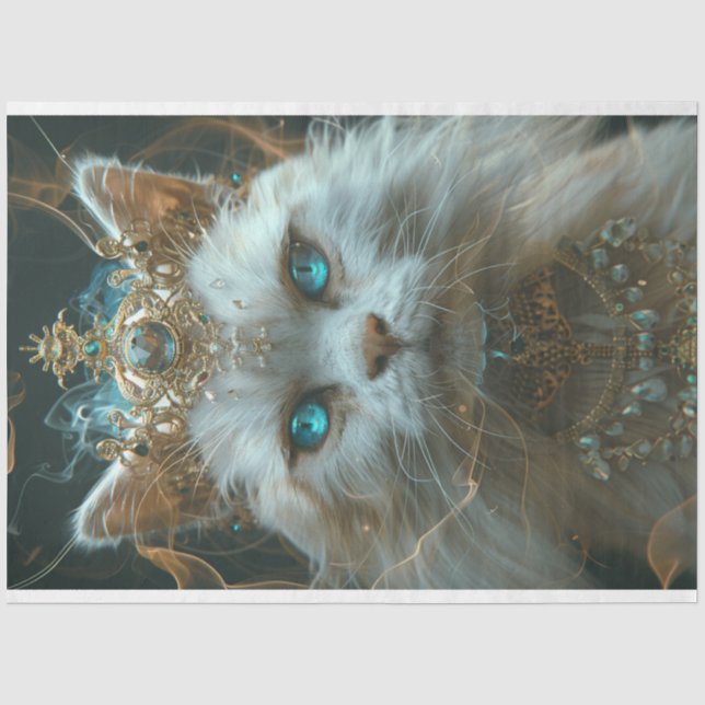 Mystic White Cat Wear Crown Decoupage Seidenpapier (Vorderseite)