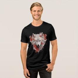 Mystic White Wolf with Red Ink Accents Tri-Blend Shirt