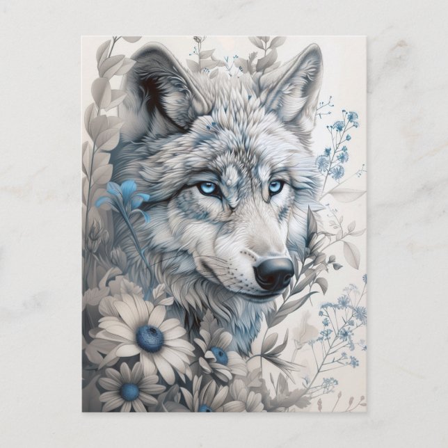 Mystic Wolf Floral Postkarte (Vorderseite)